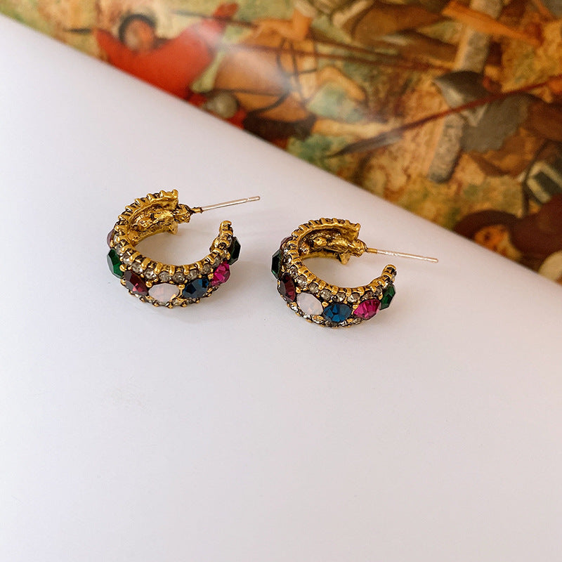 Vintage diamond baroque Hoop Earrings