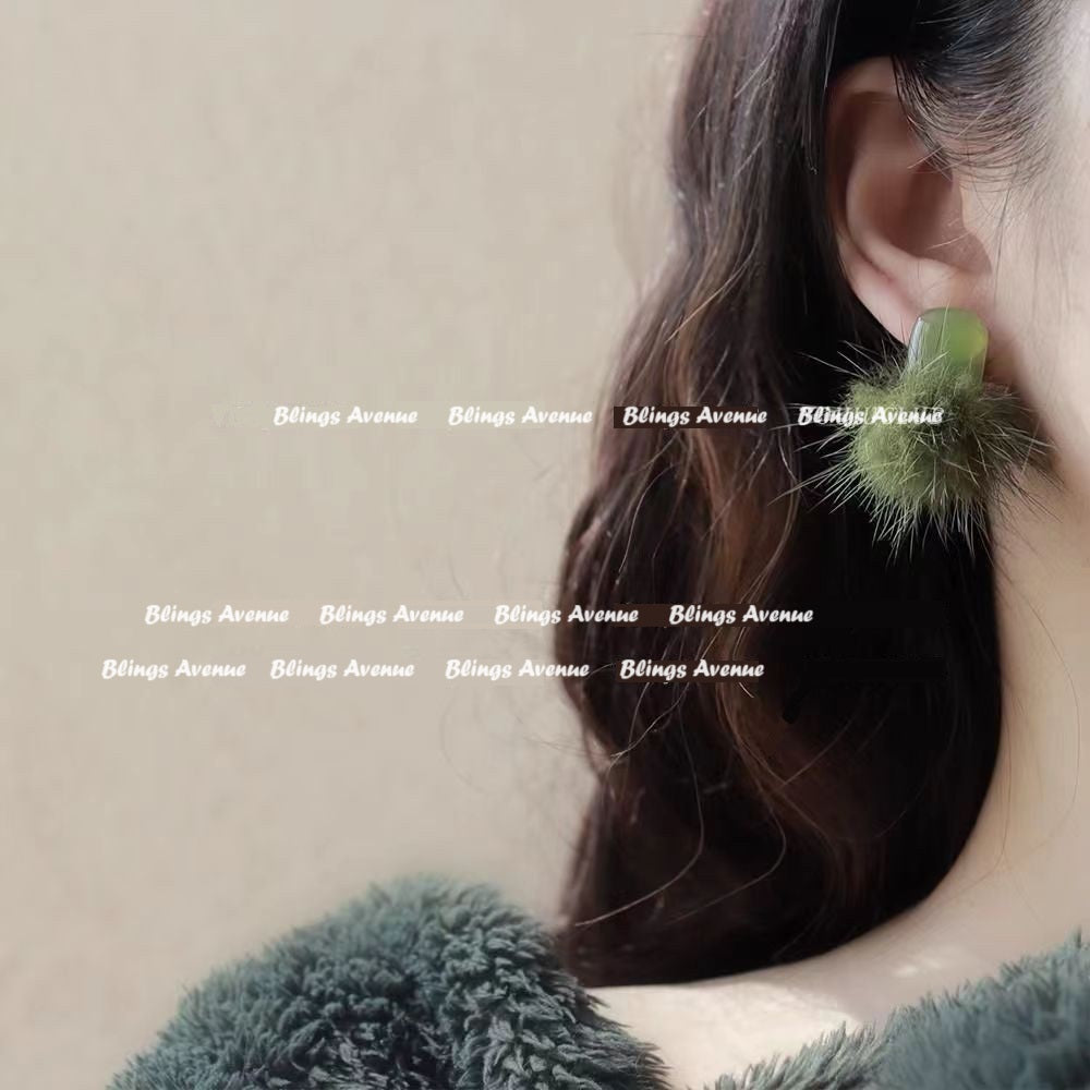 California Green Plush Stud Earrings