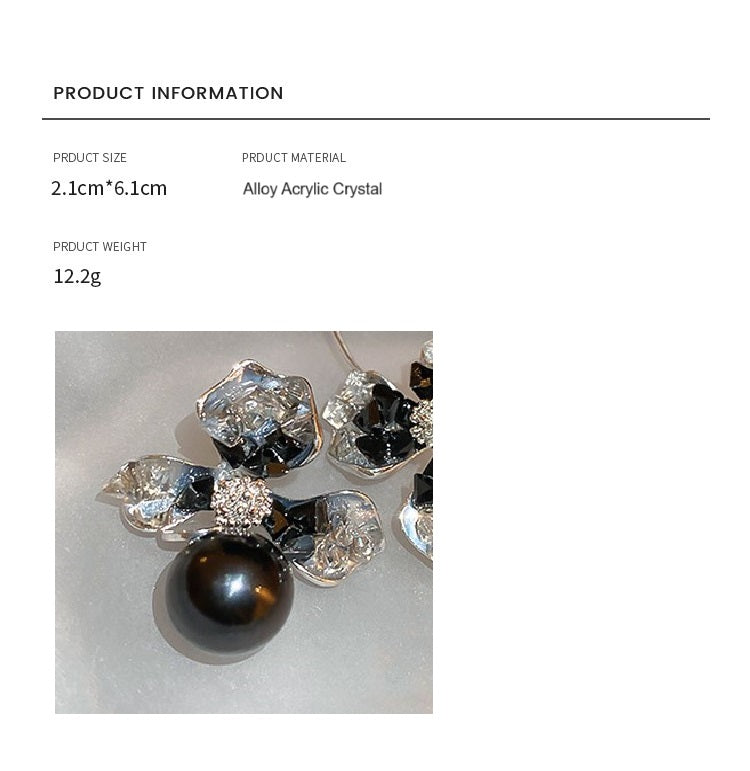 Black Crystal Flowers Stud Earrings