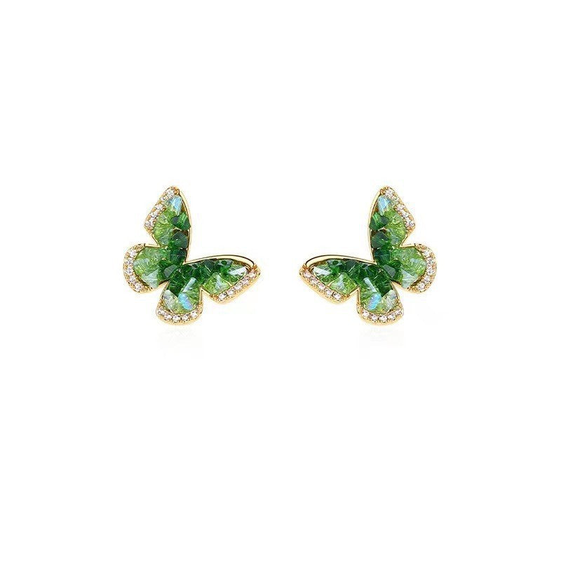 Green crystal butterfly Stud Earrings