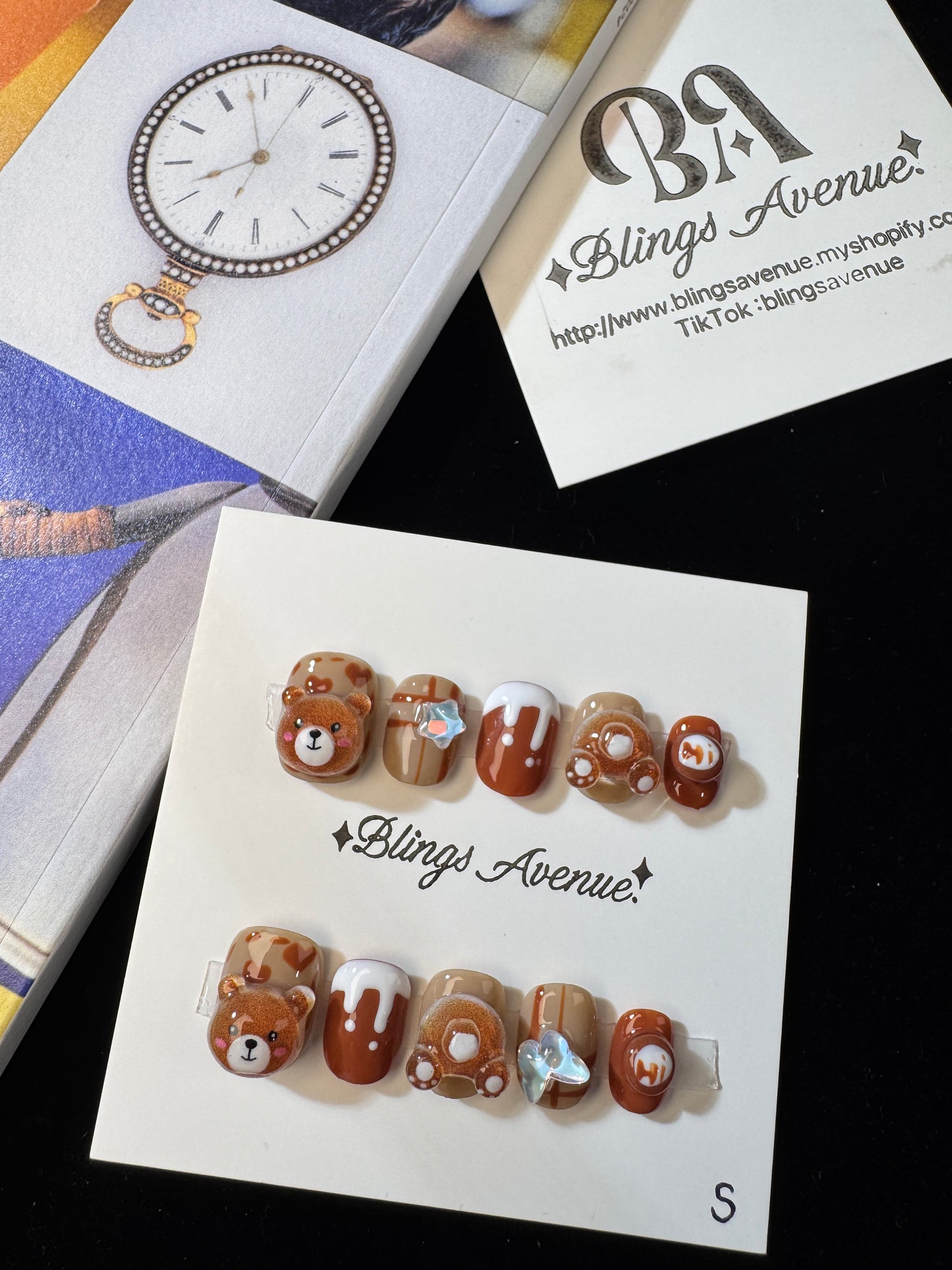 Short Nails chocolate brown bear cartoon handmade press-on nails(Size Selection )