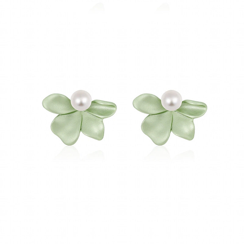 Green Gardenia Pearls Stud Earrings