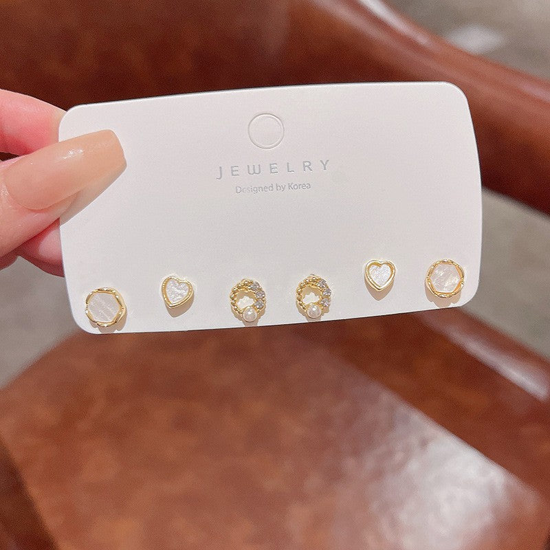 Twinkle Heart Stud Earrings Three-piece Set