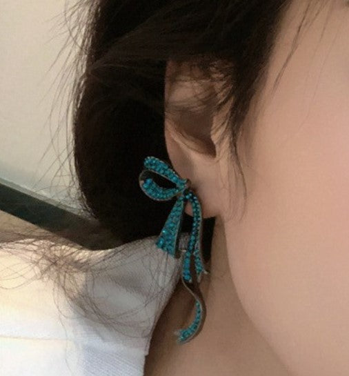 Green Zircon Bow Ribbon Drop Earrings