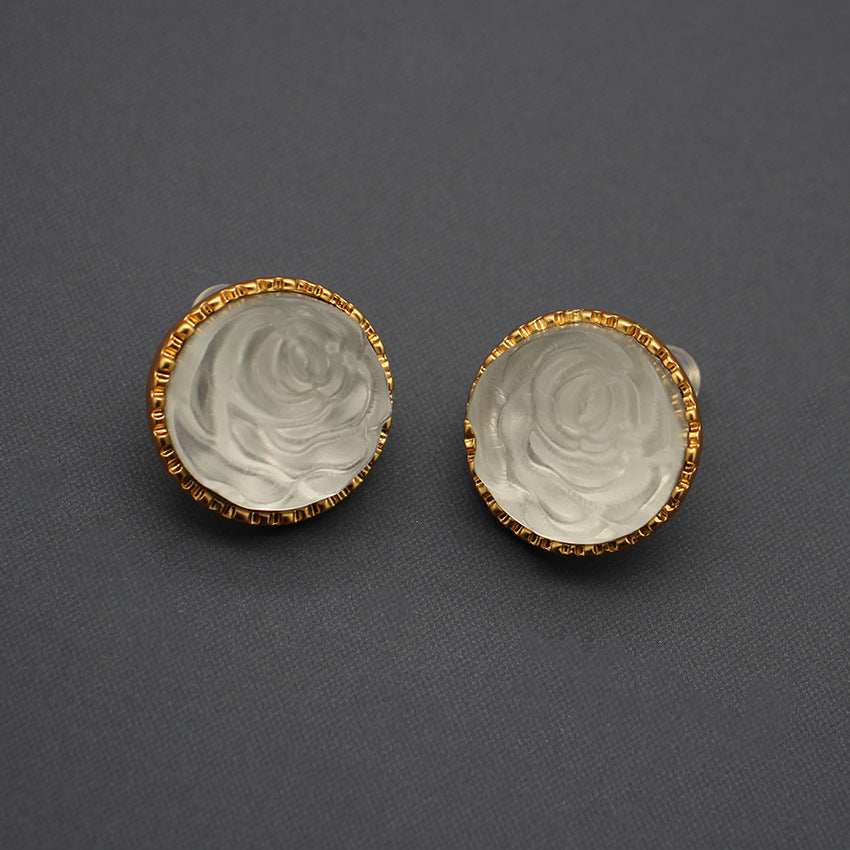 Frosted Transparent Camellia Stud Earrings