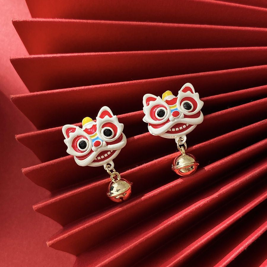 Chinese Lion Dance Stud Earrings