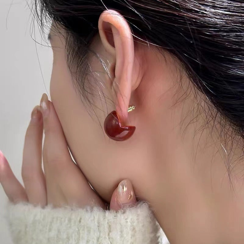 Vintage Wine Red Beans Stud Earrings