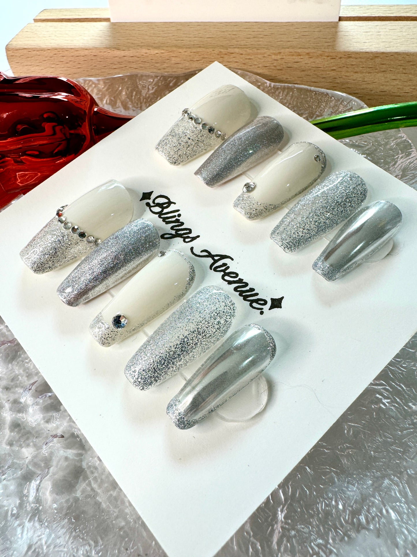 Flash silver press-on nails Customization Pre-order