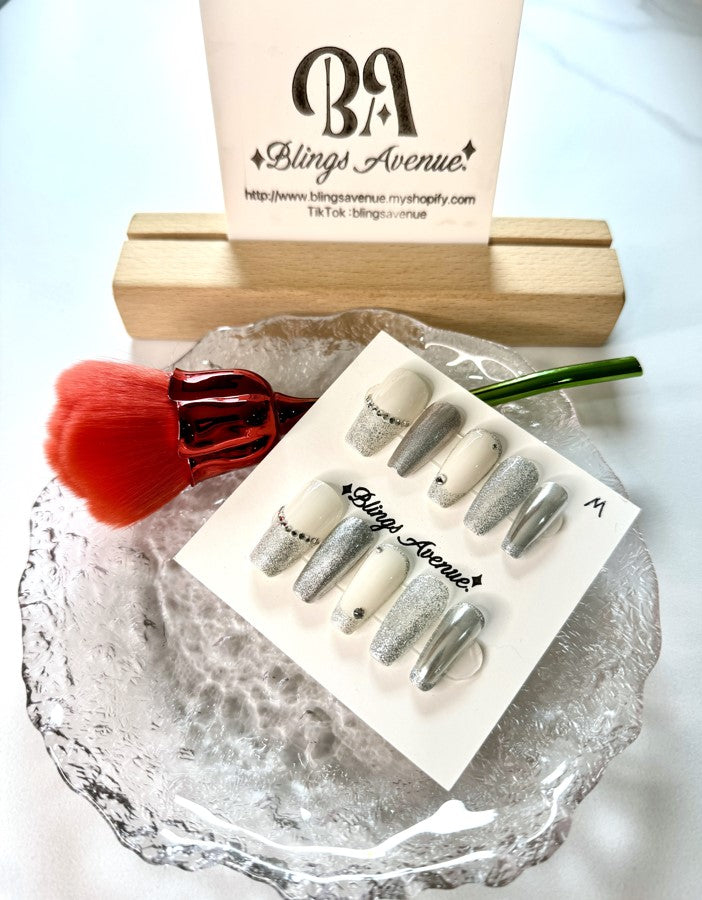 Flash silver press-on nails Customization Pre-order