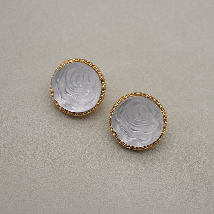Frosted Transparent Camellia Stud Earrings