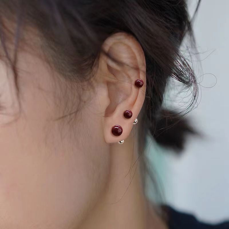 Cinnabar Red Double Ball Stud Earrings