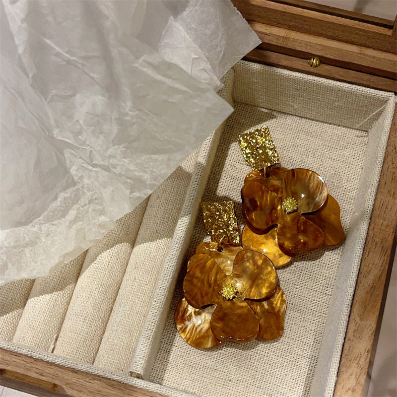 Vintage Gardenia Flowers Drop Earrings