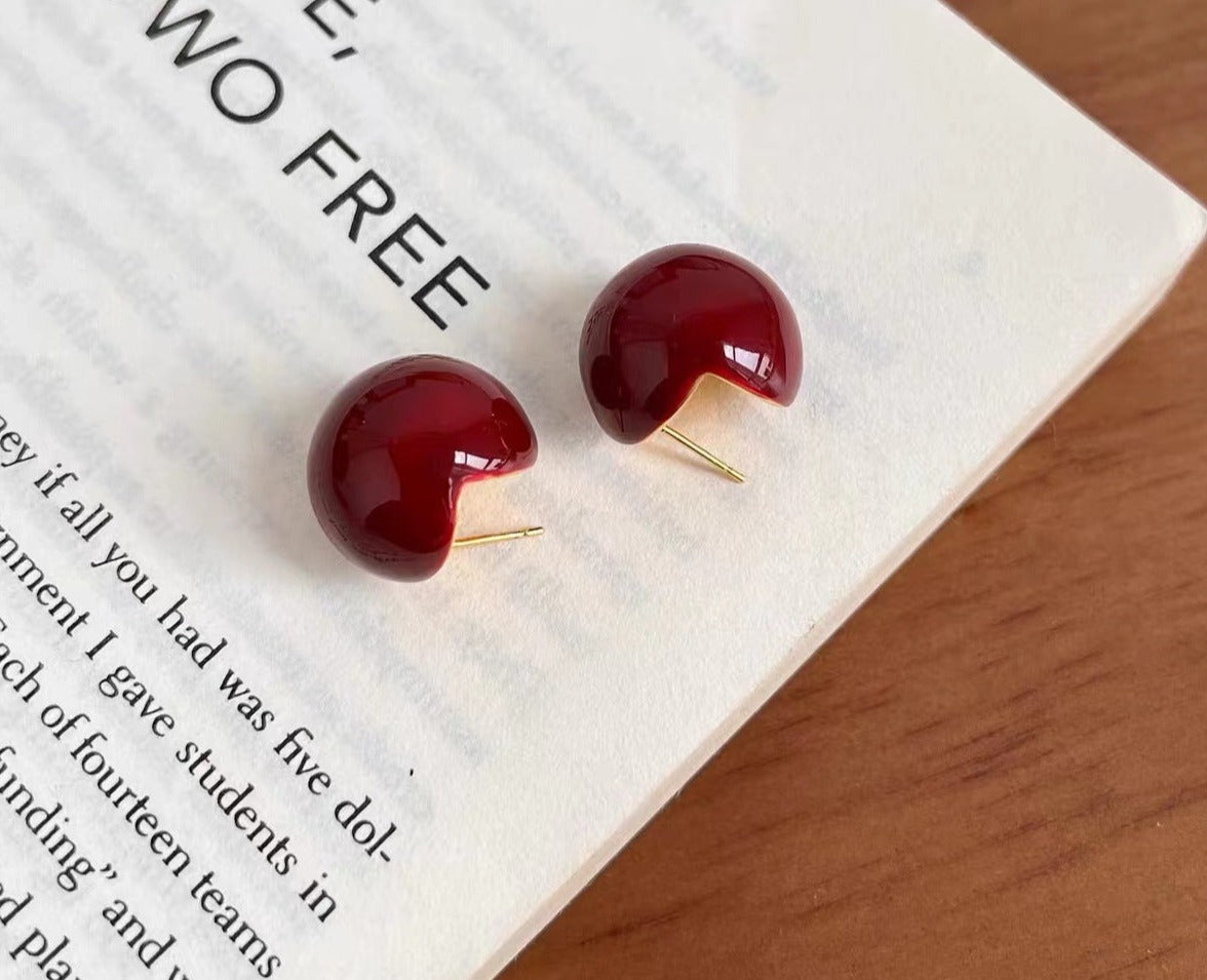 Vintage Wine Red Beans Stud Earrings