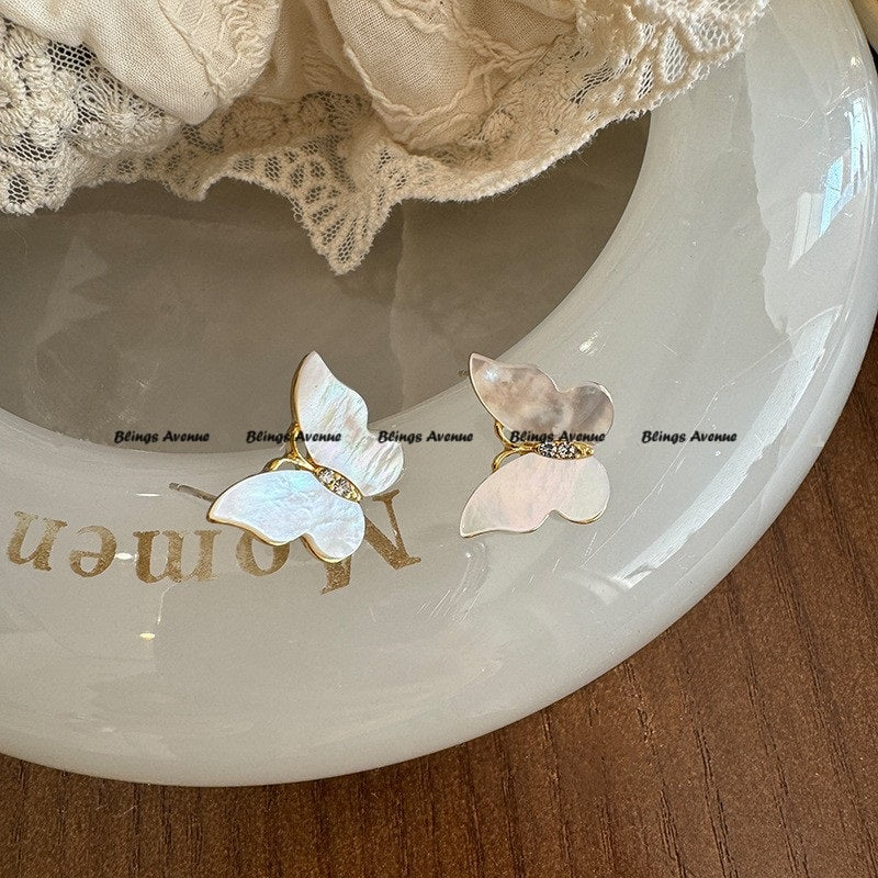 White Shell Butterfly Stud Earrings