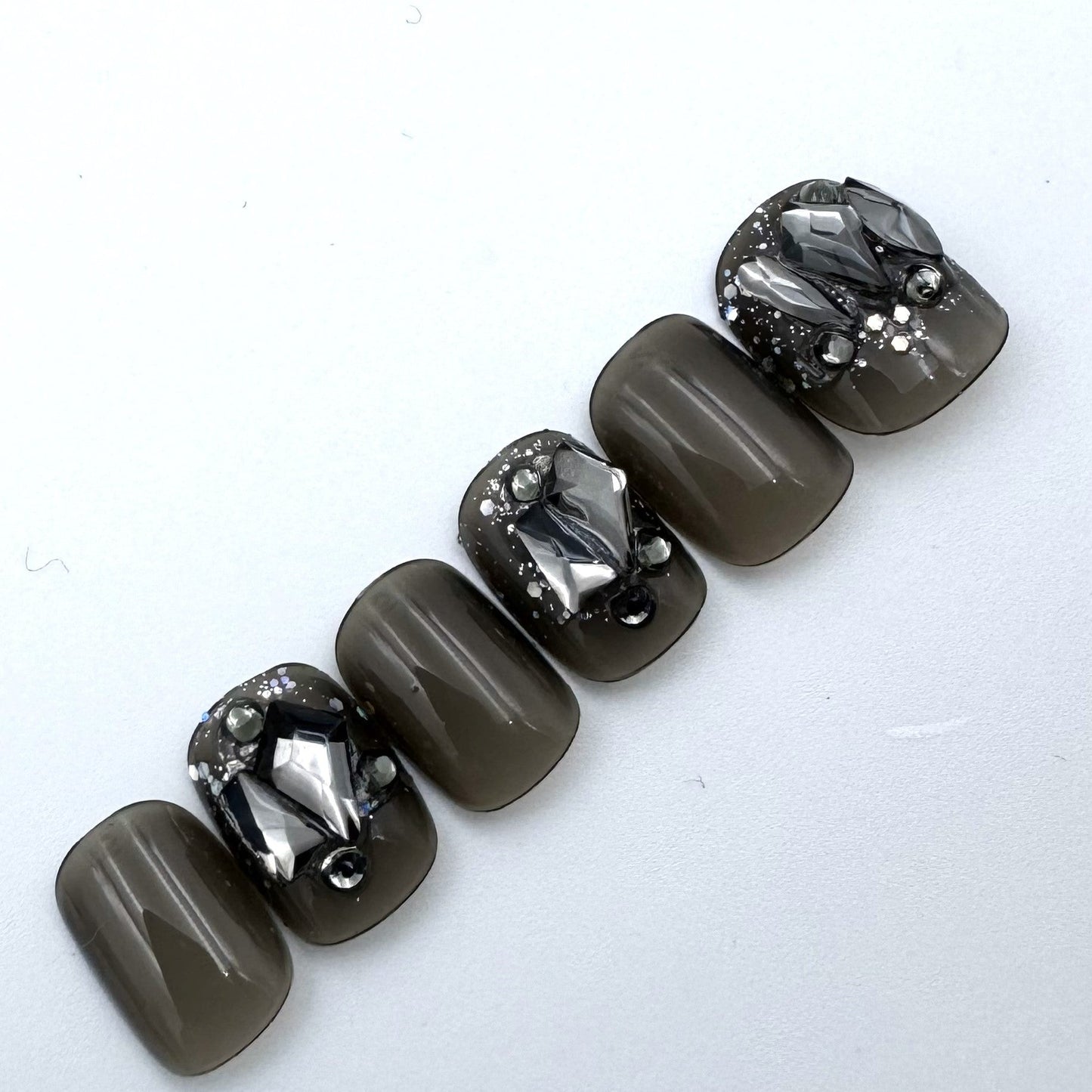 Black glitter full diamonds press-on short nails 24pcs