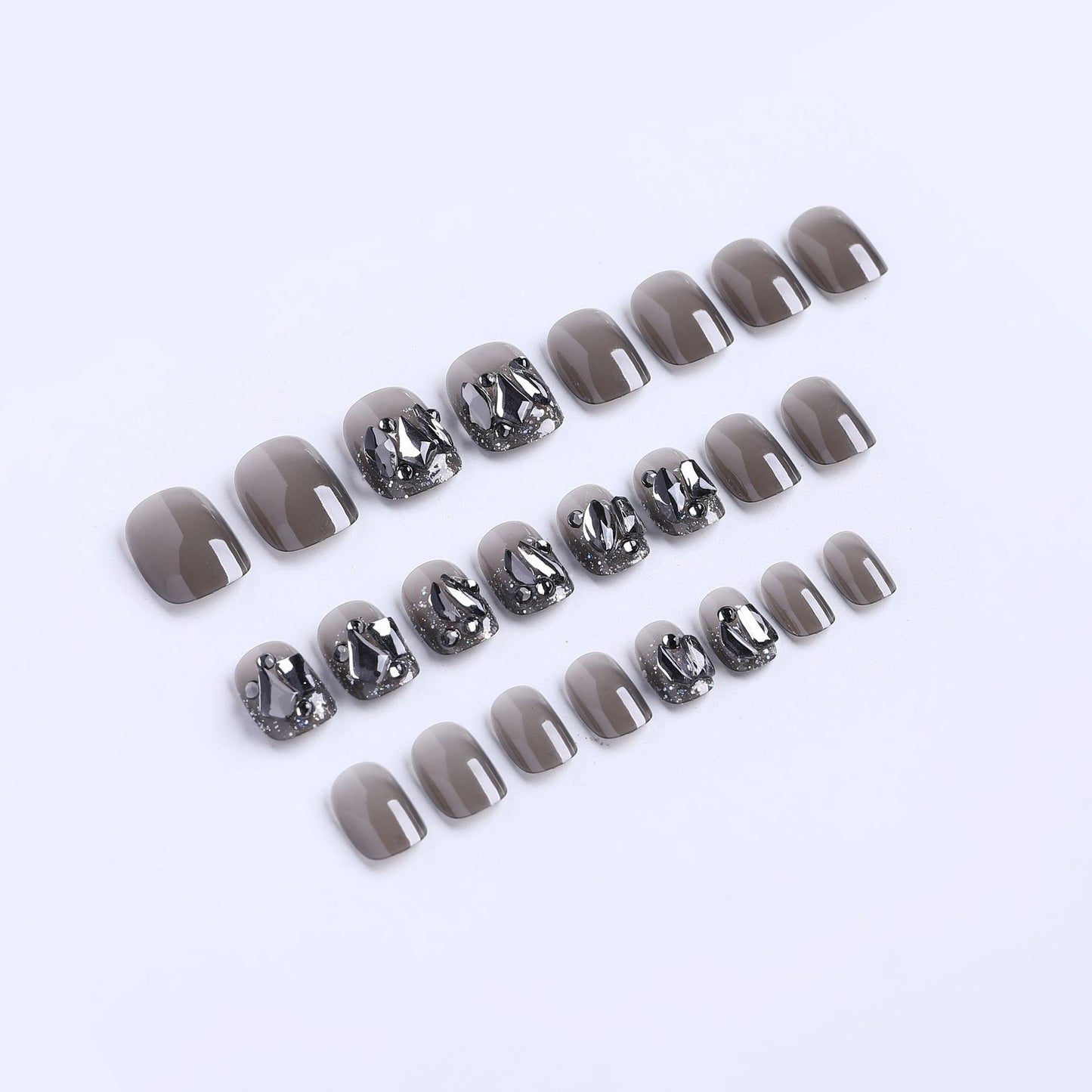 Black glitter full diamonds press-on short nails 24pcs