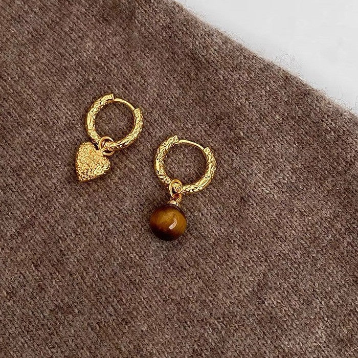 Golden Tiger Eye Stone Hoop Earrings