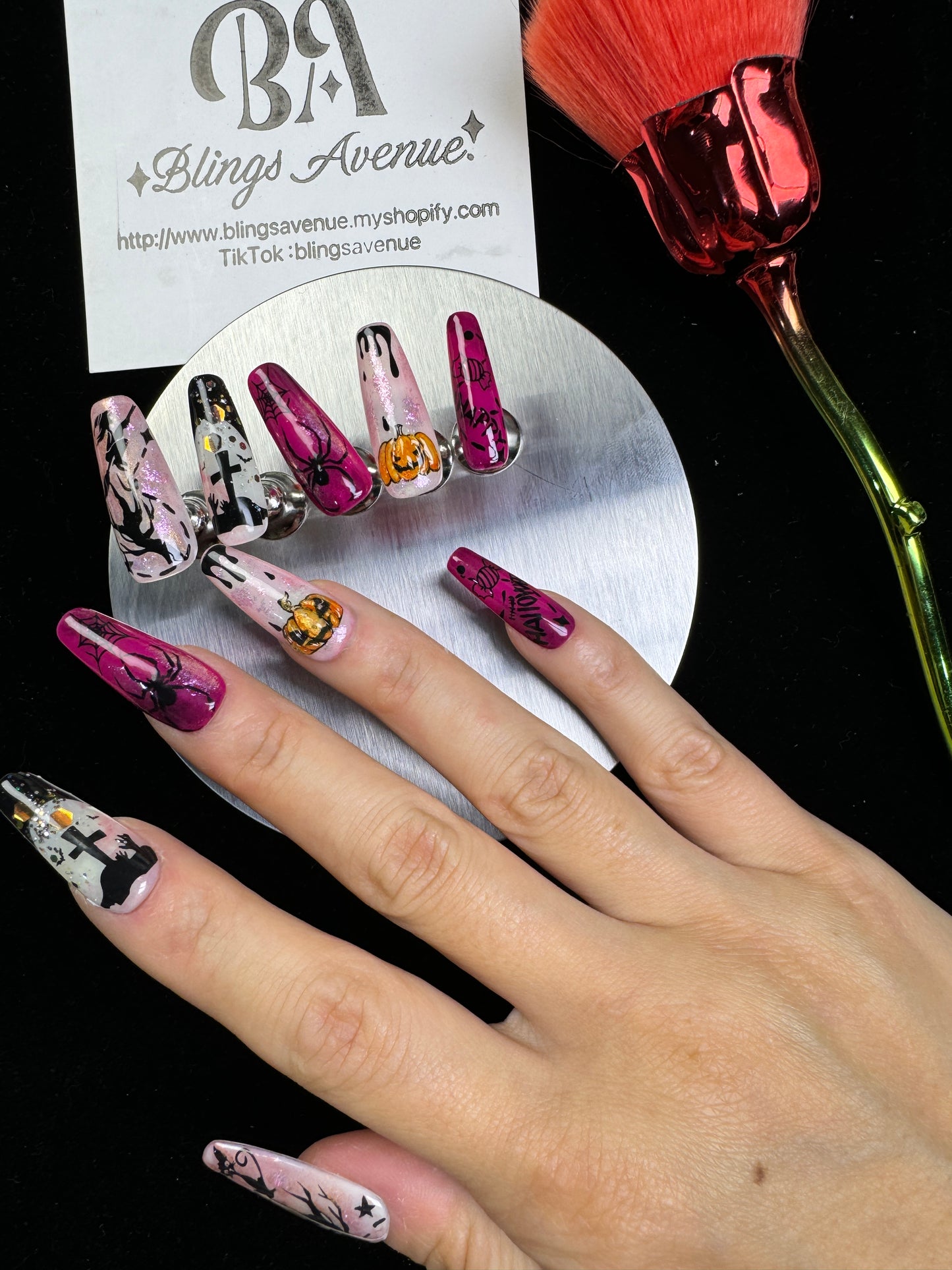 Halloween White Pink Press-on Nails Customization Pre-order