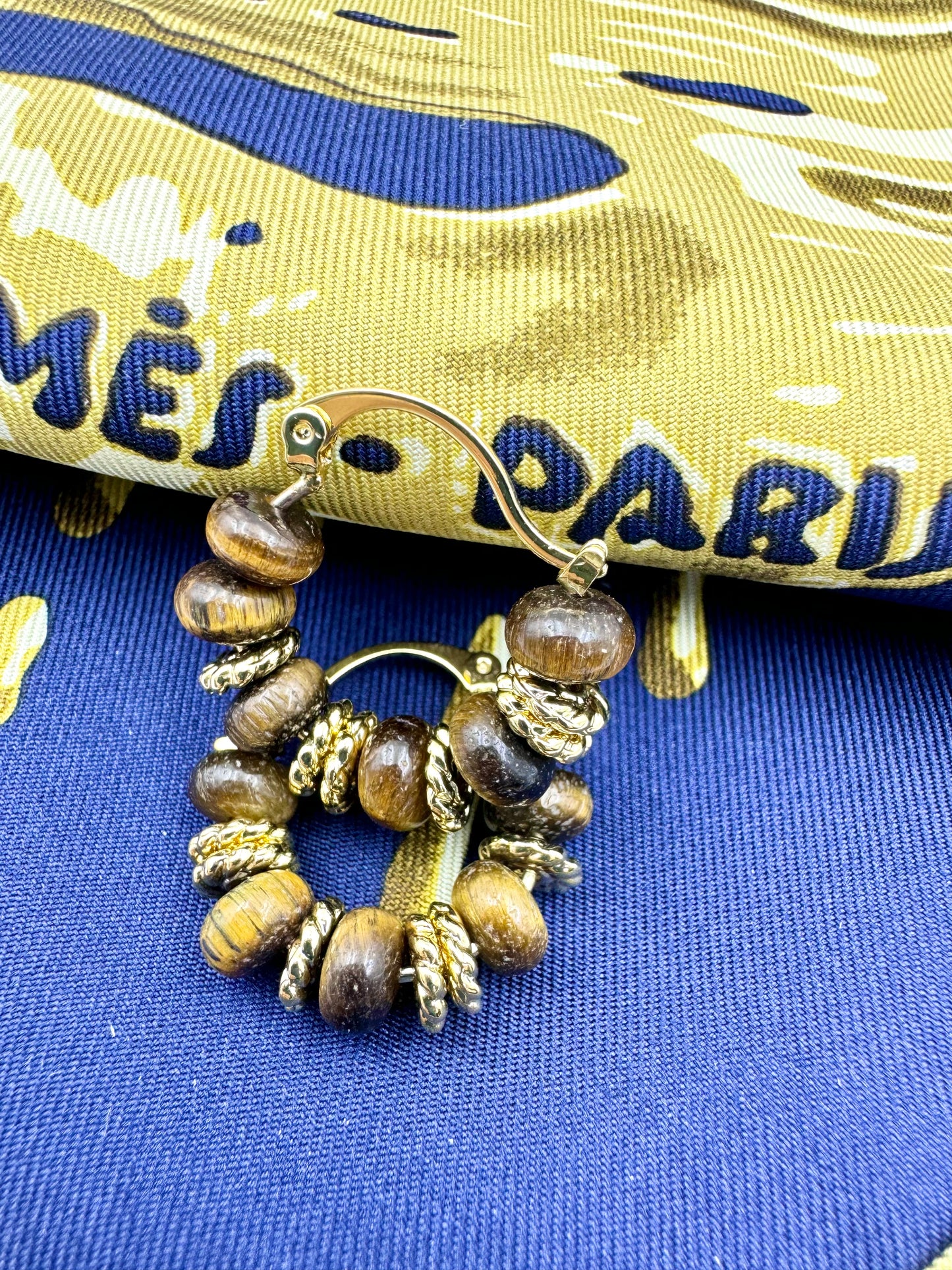 Round Tiger Eye Hoop Earrings