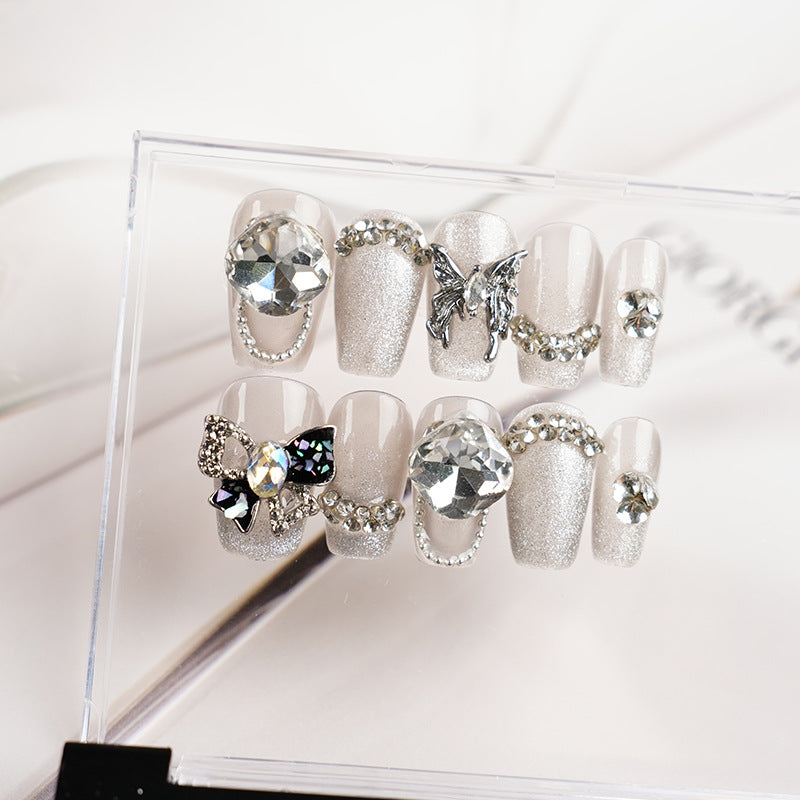 Full diamond explosion butterfly diamond handmade press-on nails(Size Selection )