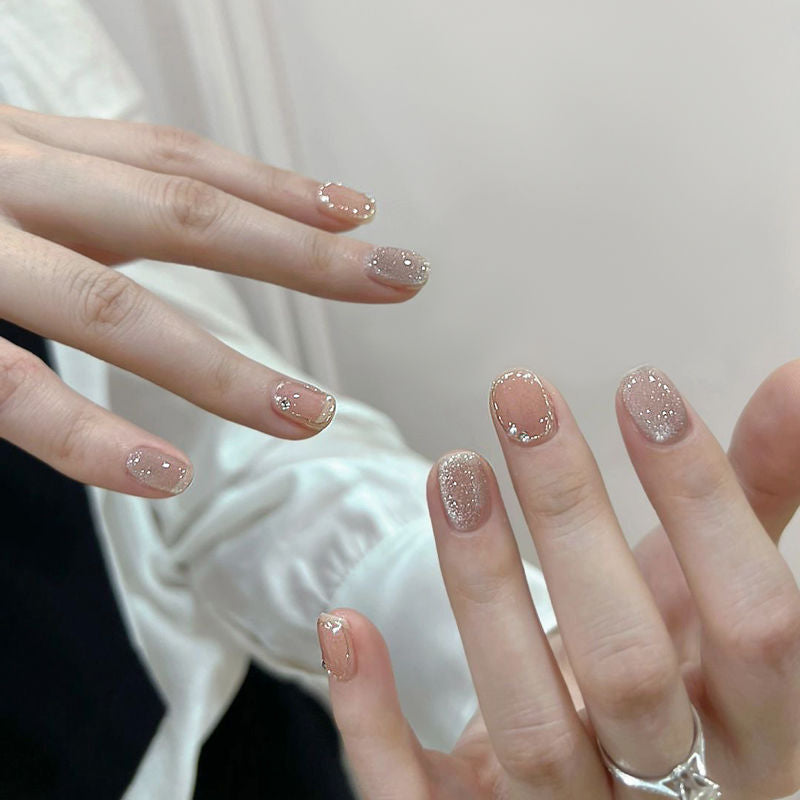 Skin color cat eye press-on short nails 24pcs