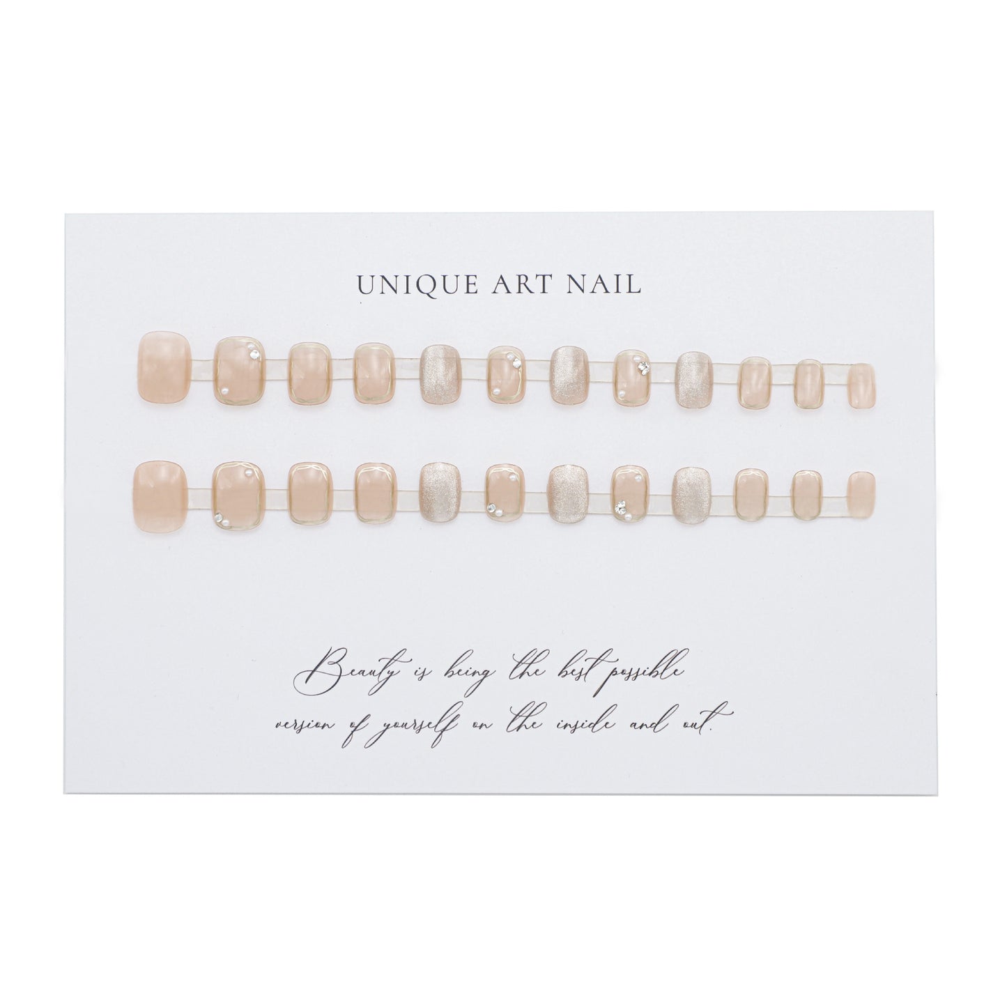 Skin color cat eye press-on short nails 24pcs