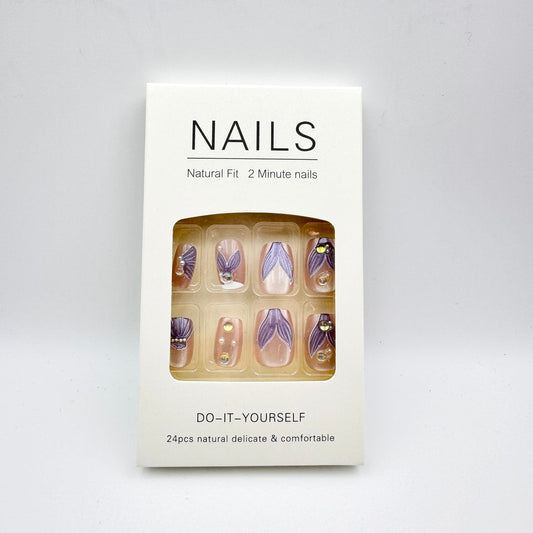 Purple mermaid princess press-on short nails 30pcs