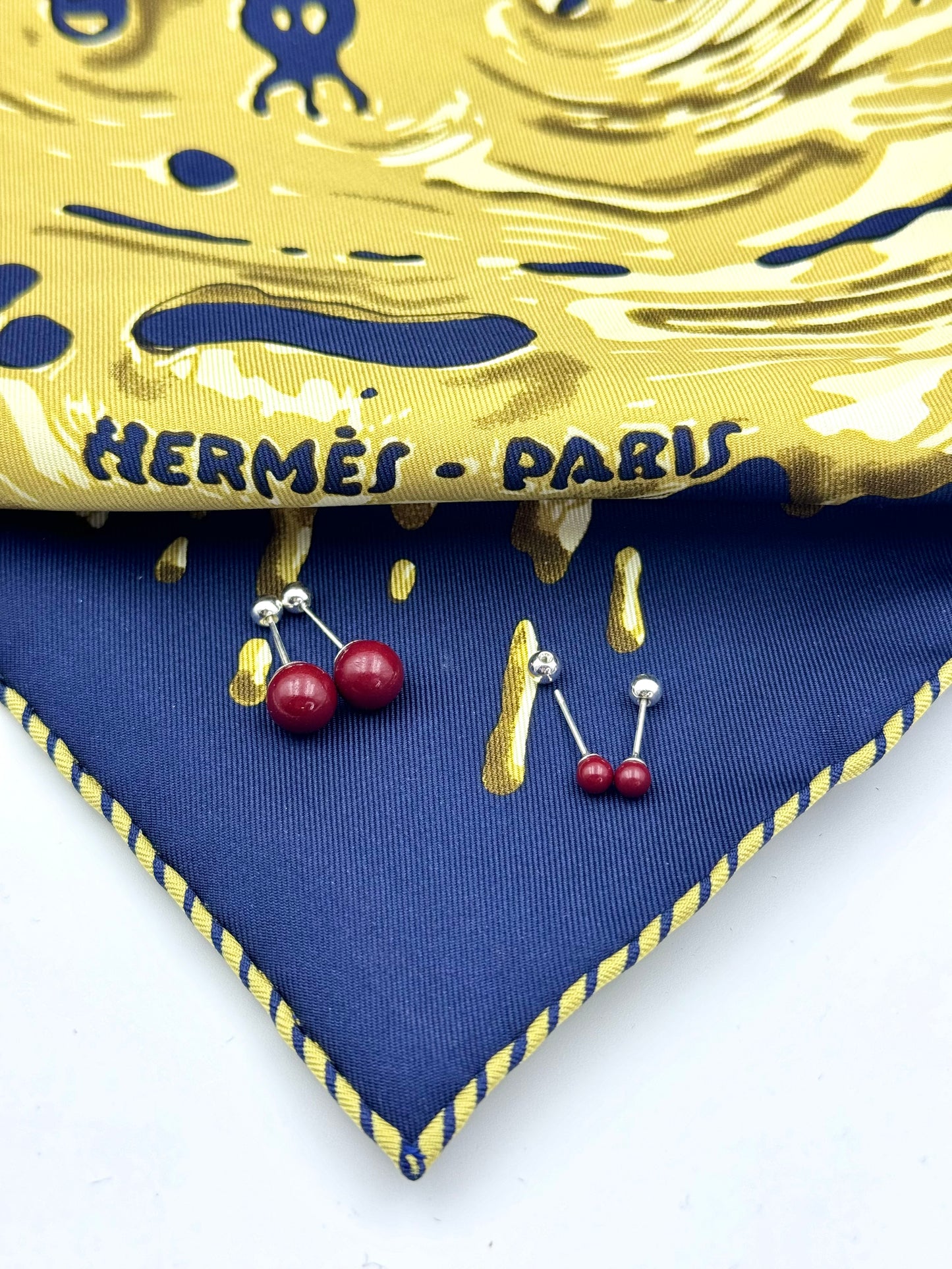 Cinnabar Red Double Ball Stud Earrings