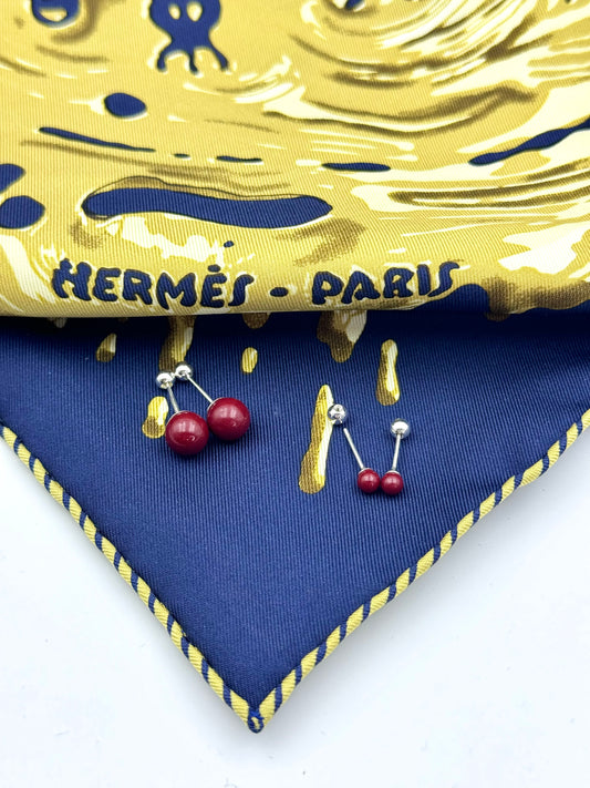 Cinnabar Red Double Ball Stud Earrings