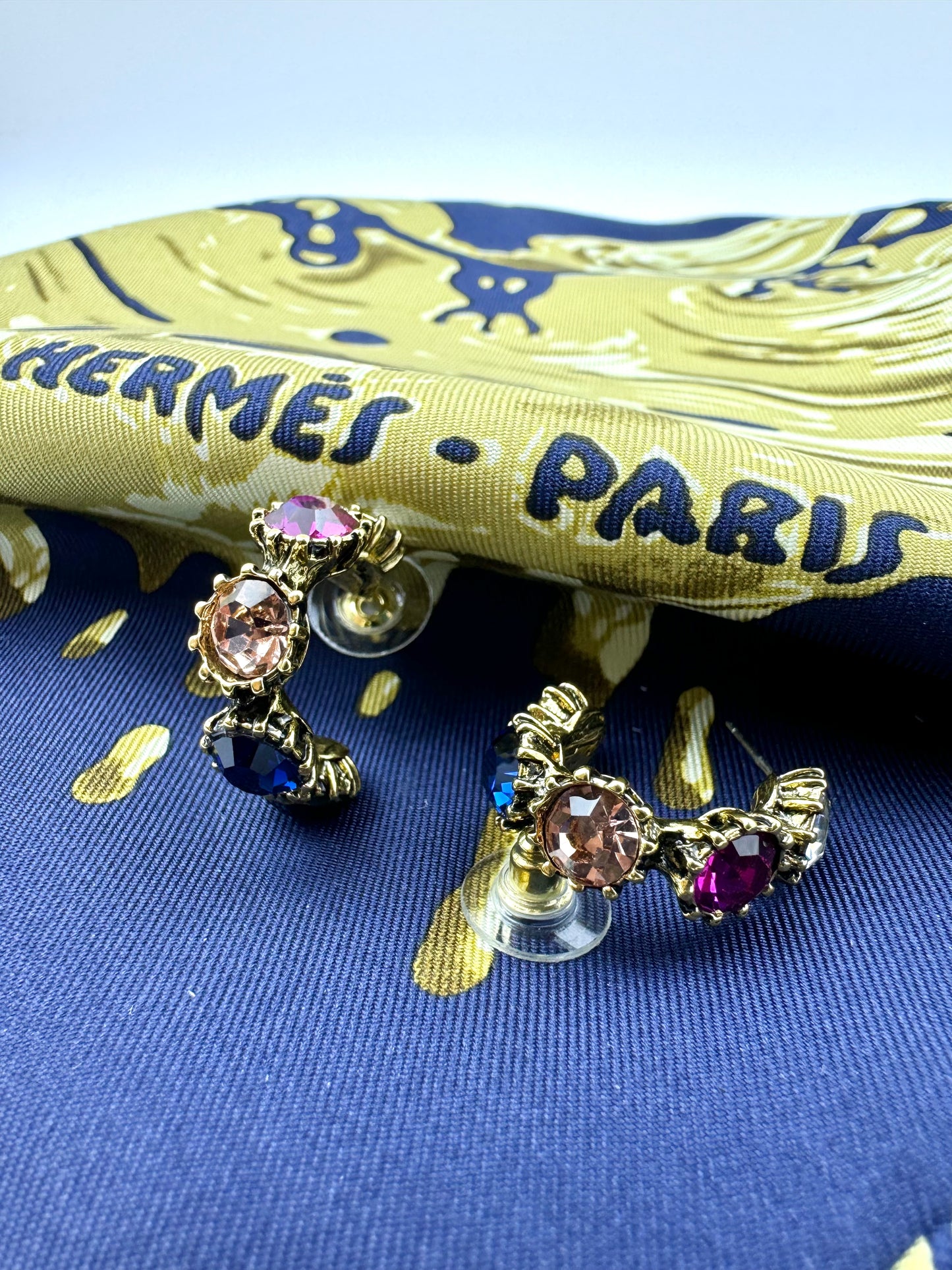 Vintage diamond baroque Hoop Earrings