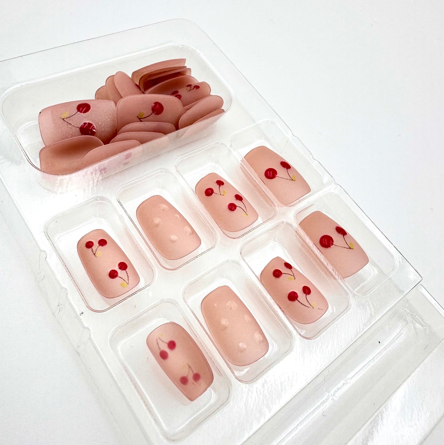 Frosted cherry press-on short nails 30pcs