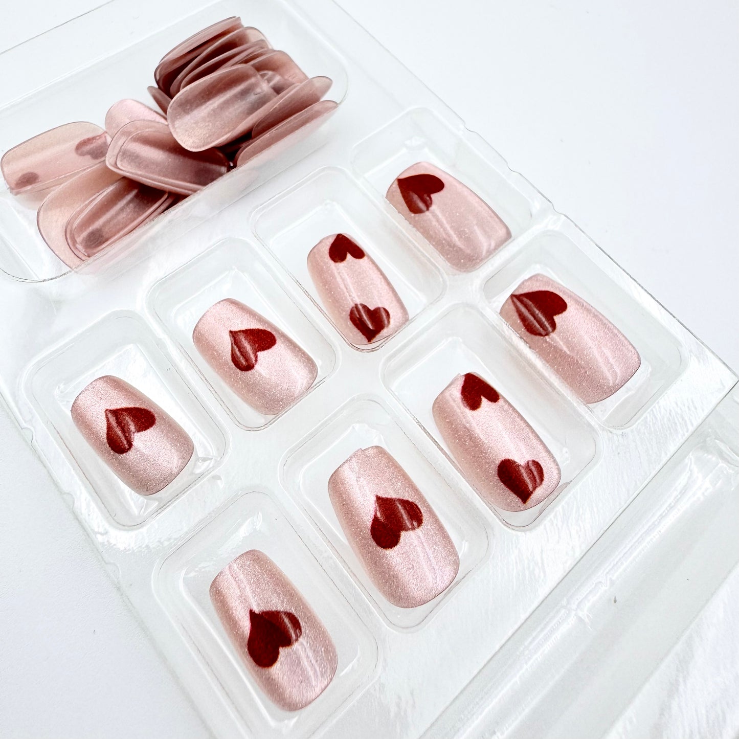 Small heart pink press-on short nails 30pcs