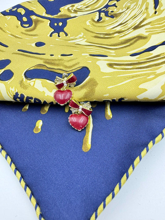 Diamond Bow Burgundy Heart Drop Earrings