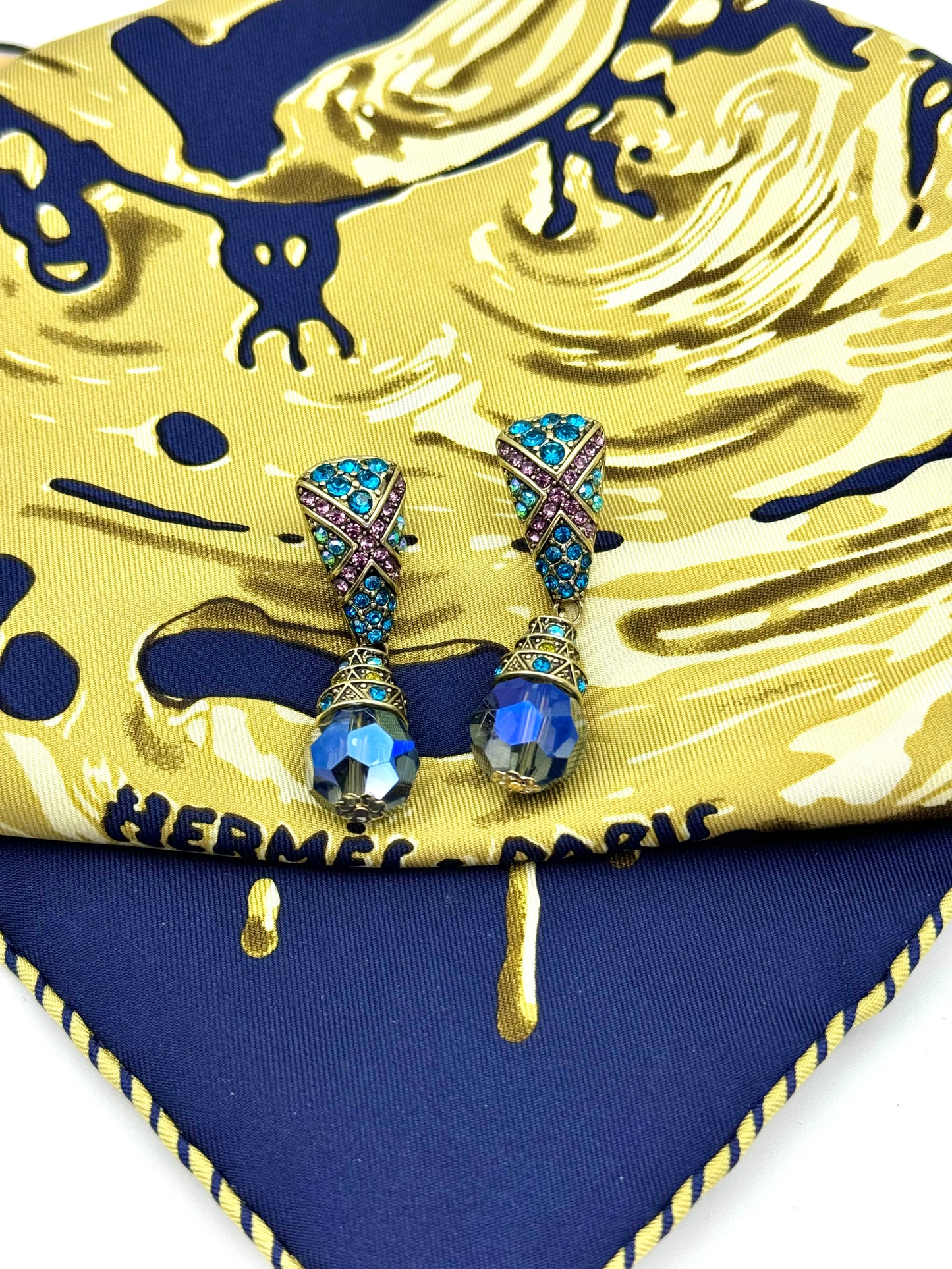 Antique Style Contrasting Zircon Crystal Drop Earrings