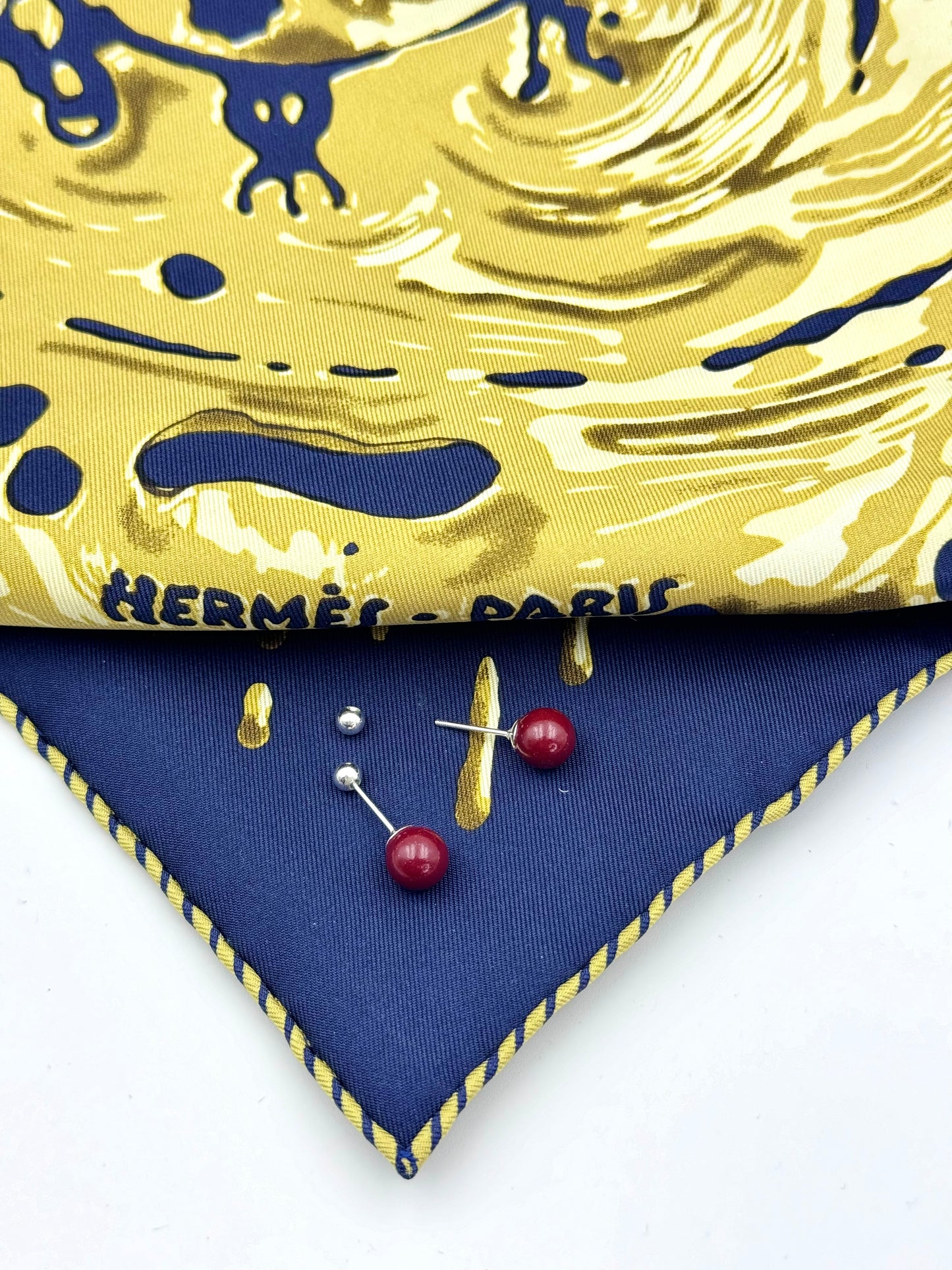Cinnabar Red Double Ball Stud Earrings