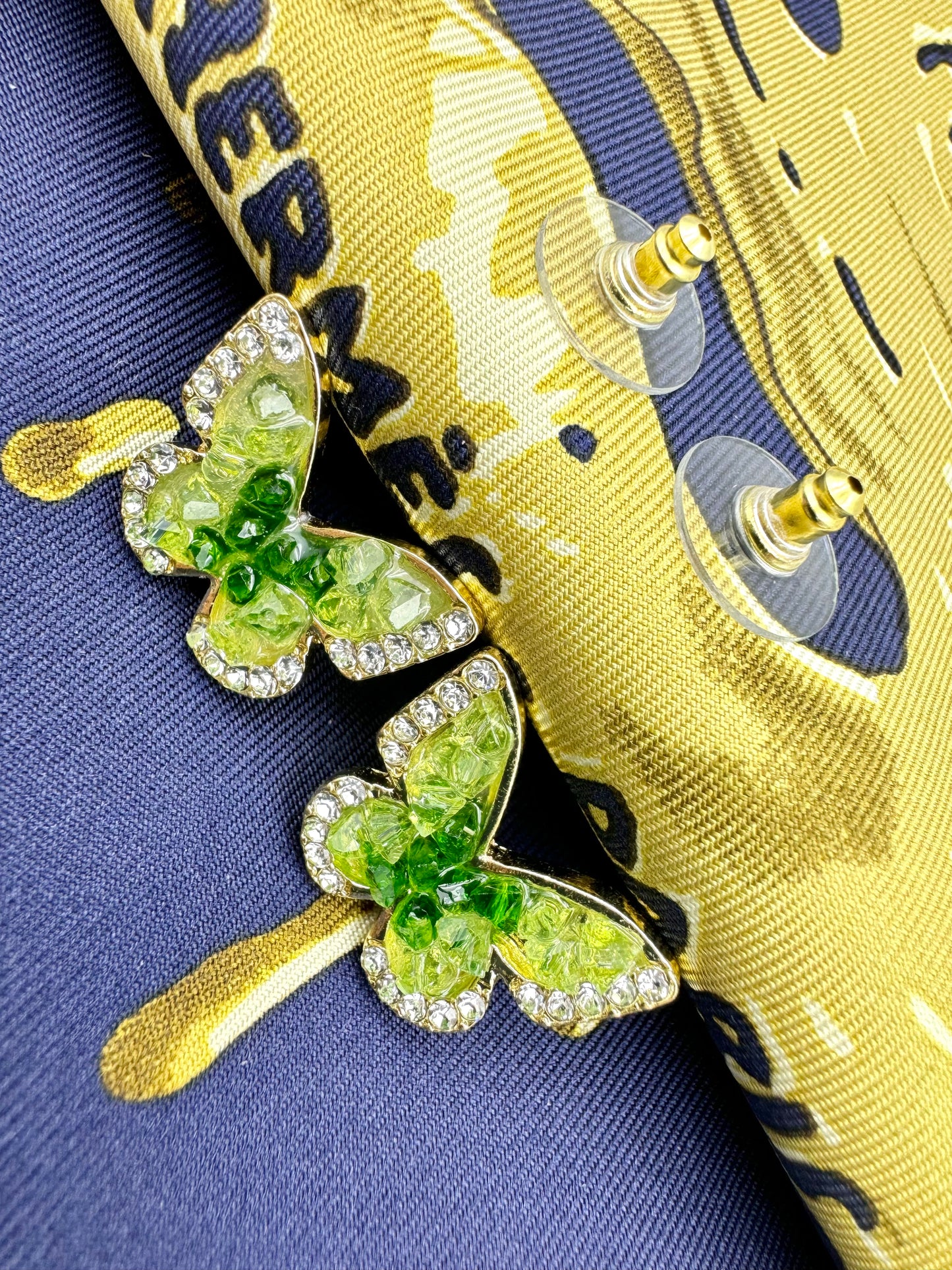 Green crystal butterfly Stud Earrings