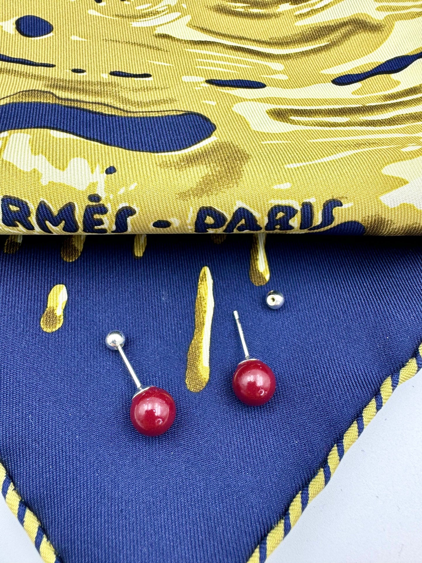 Cinnabar Red Double Ball Stud Earrings