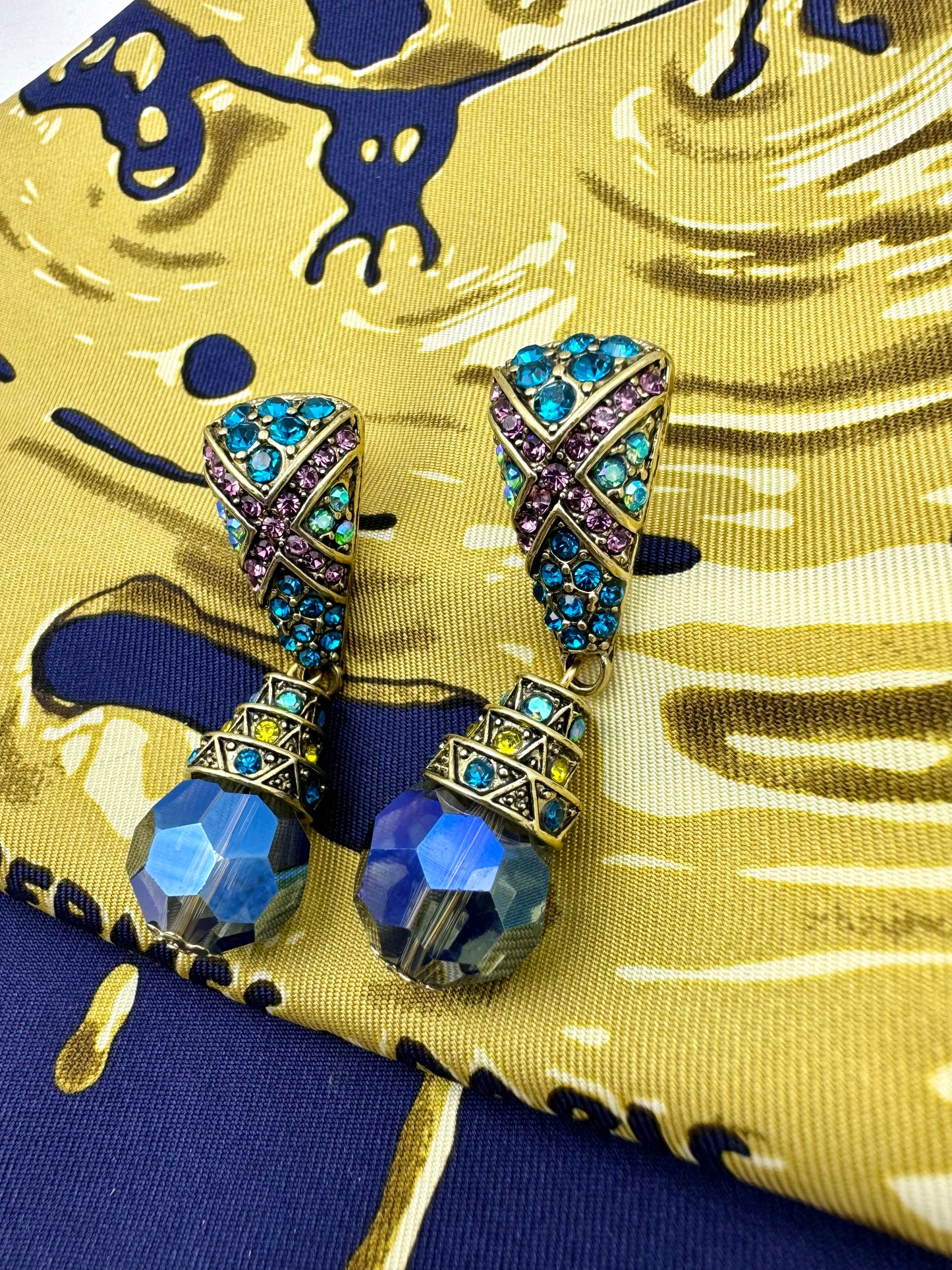 Antique Style Contrasting Zircon Crystal Drop Earrings