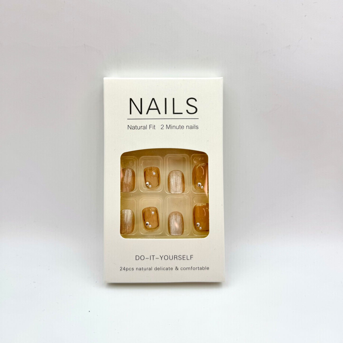 Skin color cat eye press-on short nails 24pcs