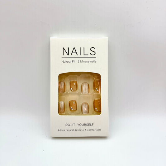 Skin color cat eye press-on short nails 24pcs