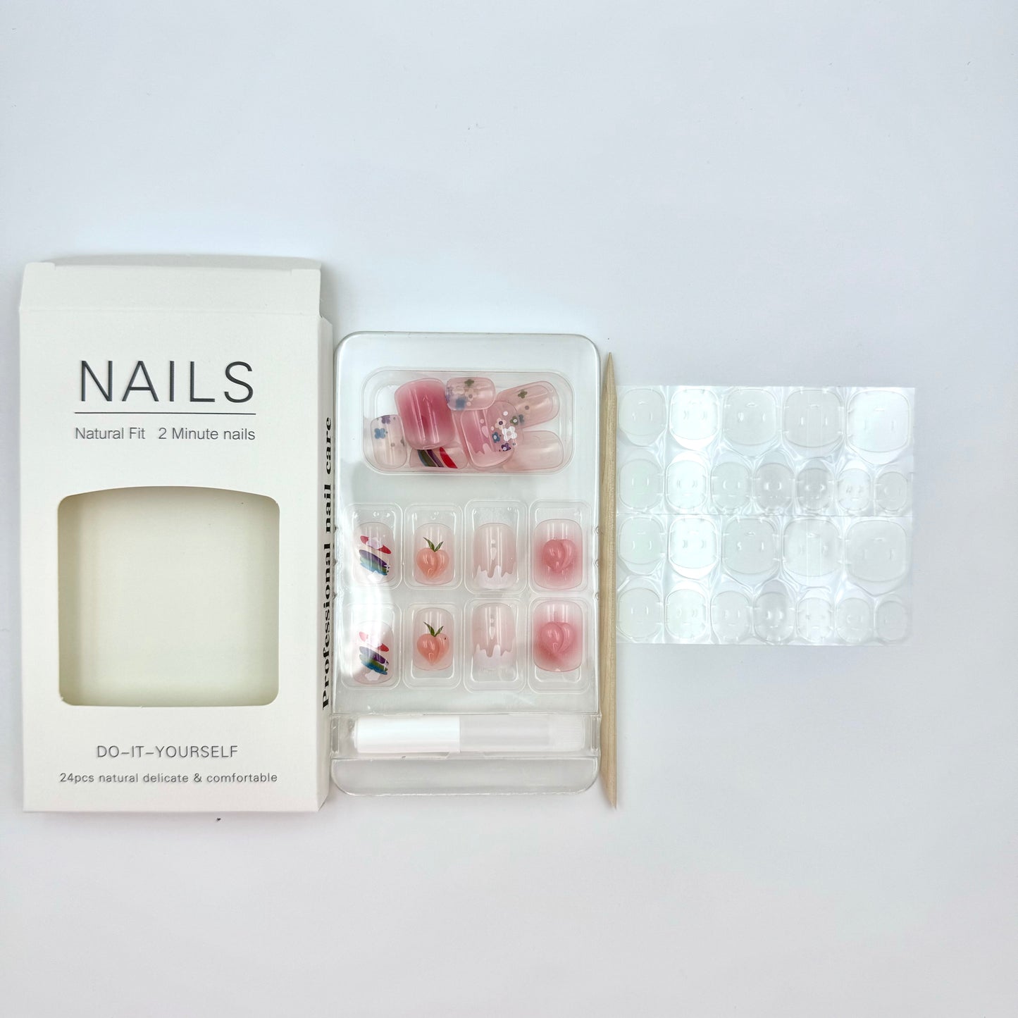 Rainbow peach press-on short nails 24pcs