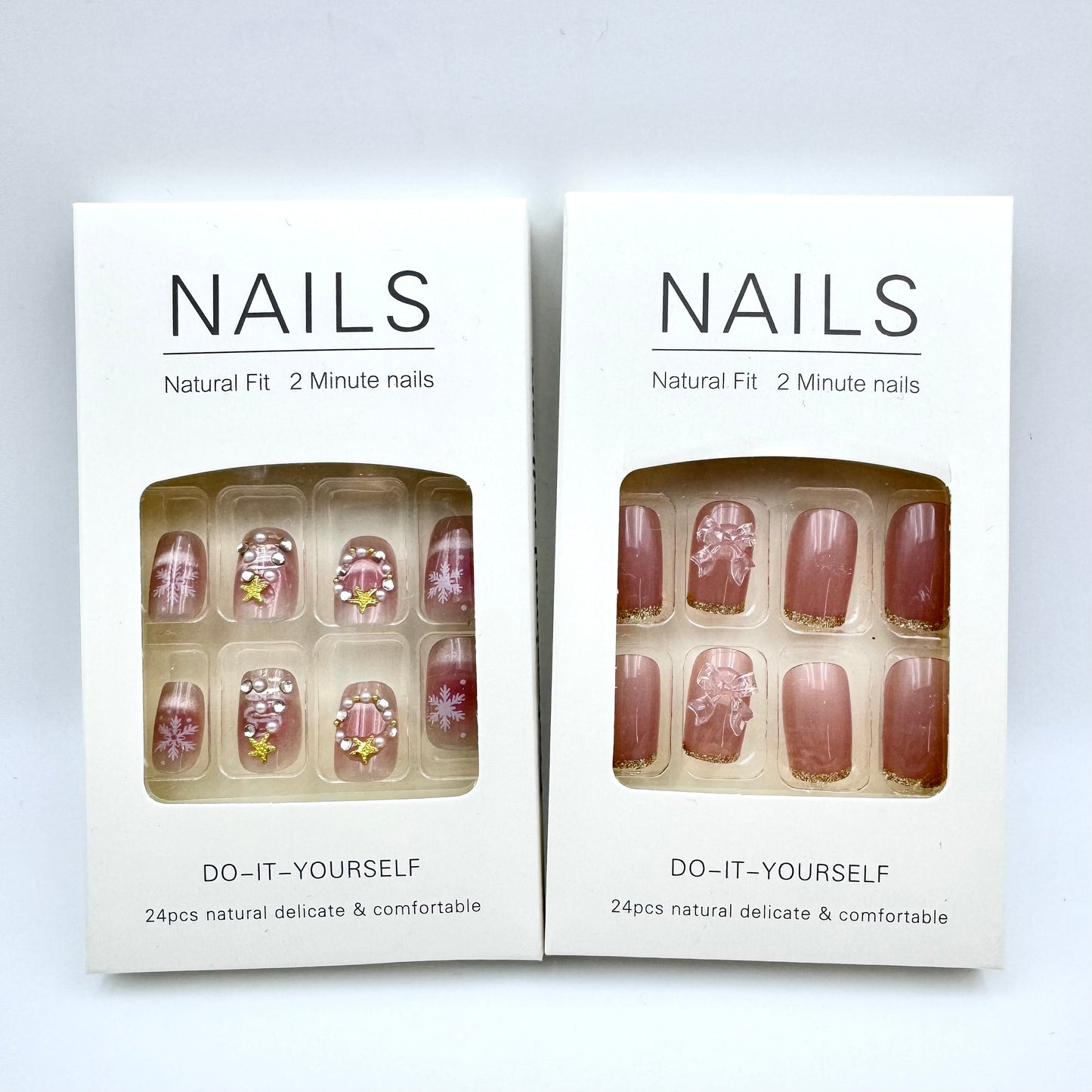 French Christmas snowflake cat's eye/bowknot press-on short nails 24pcs