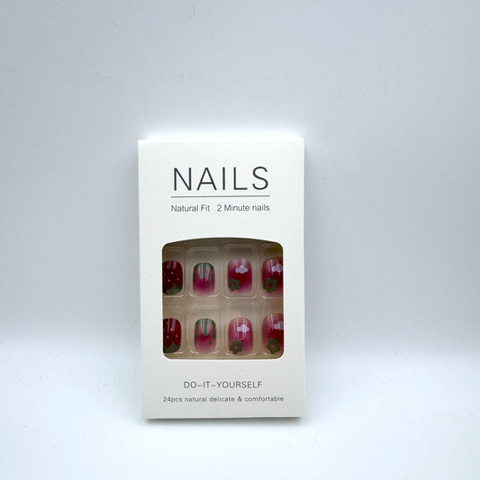 Dopamine strawberry press-on short nails 24pcs