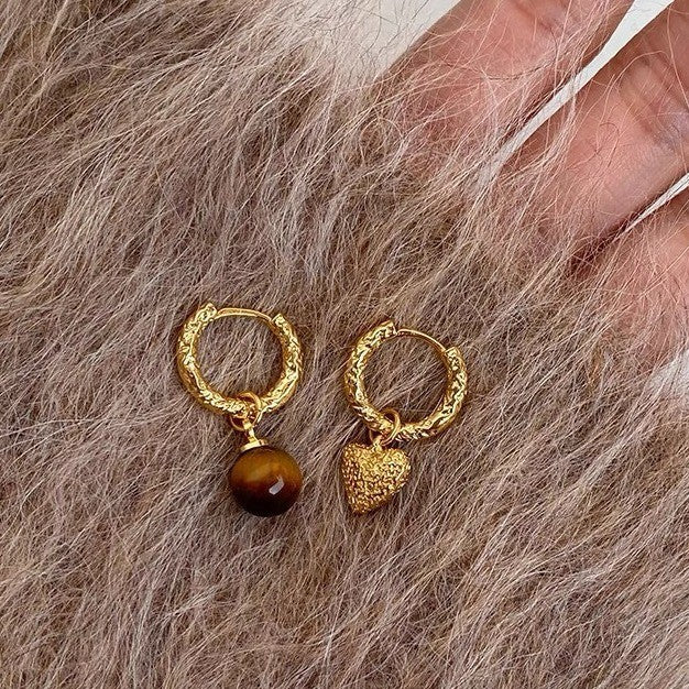 Golden Tiger Eye Stone Hoop Earrings
