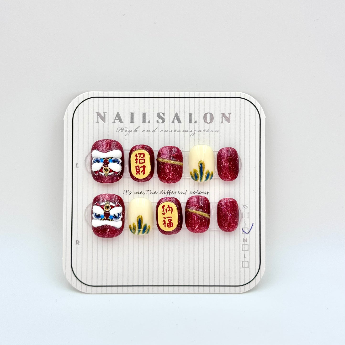 Red Festive New Year handmade short nails press-on nails(Size Selection)