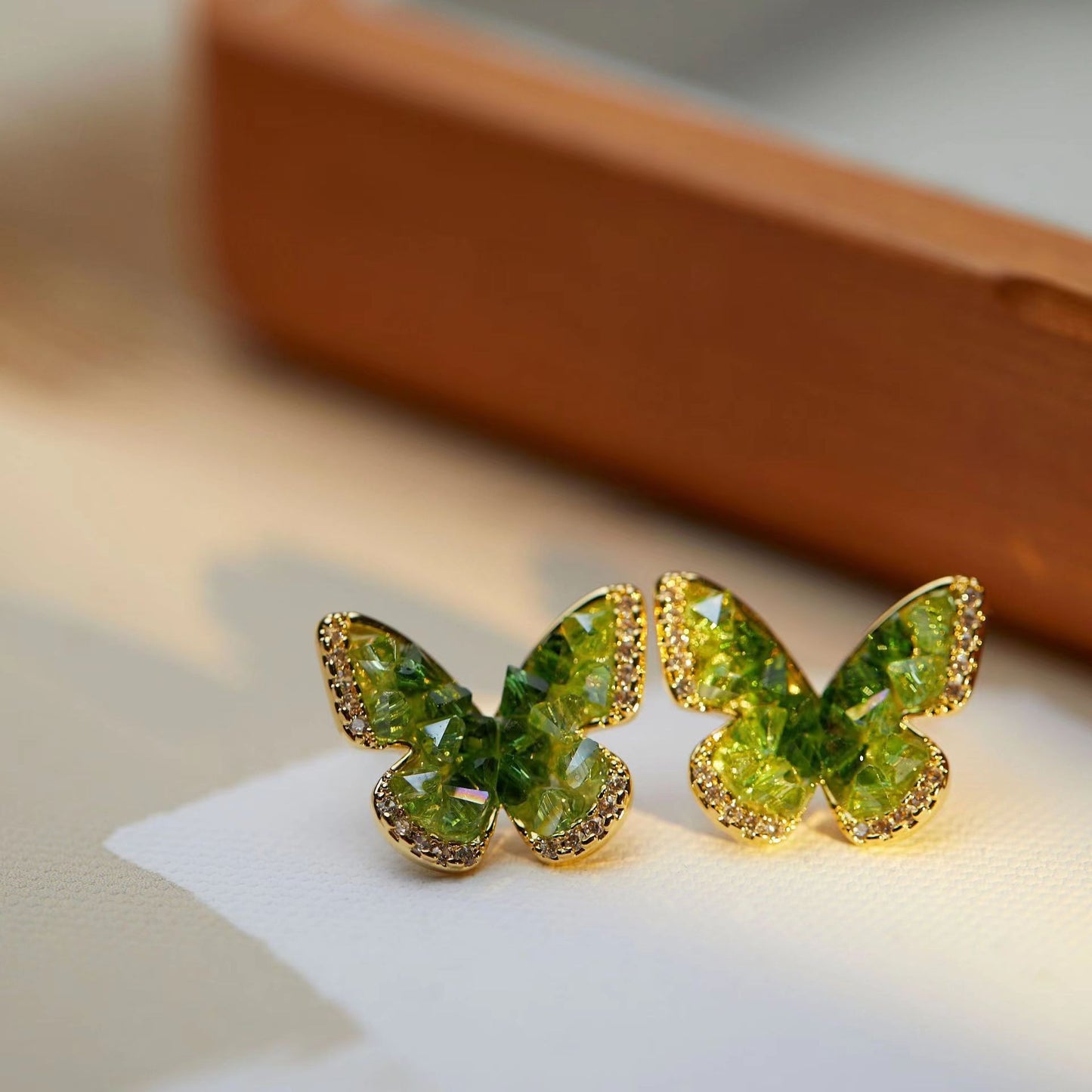 Green crystal butterfly Stud Earrings
