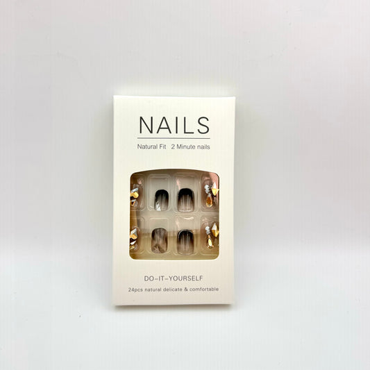 Smudged champagne rhinestones press-on short nails 24pcs