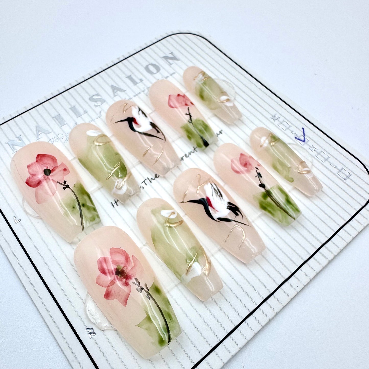 Hand-painted smudged Chinese style high-end press-on nails long nails（Size Selection）