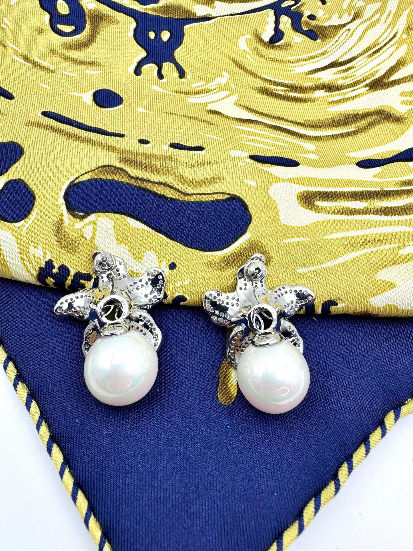 Diamond-encrusted Lily Pearl Stud Earrings