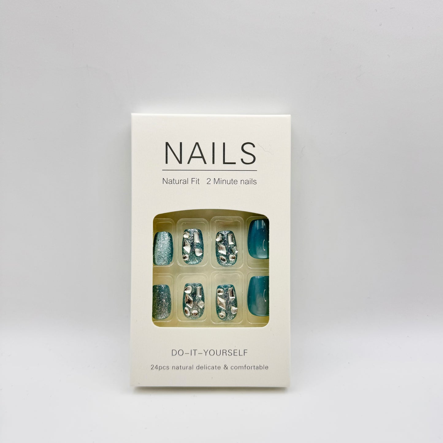 Ice blue with diamonds press-on short nails 30pcs